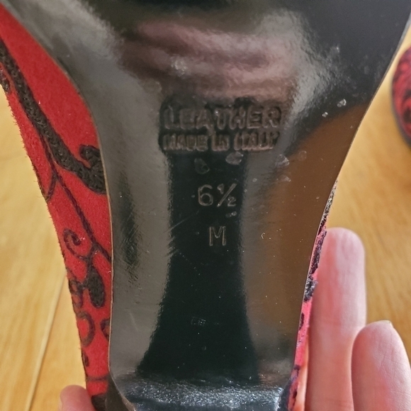 Yves Saint Laurent YSL Vintage Embroidered Block Heels Red and Black 6.5 M - Picture 6 of 10